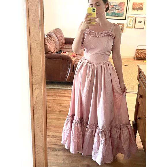 Vintage 80s Taffeta Ruffle Hem Gown Size X Small - Picture 1 of 9